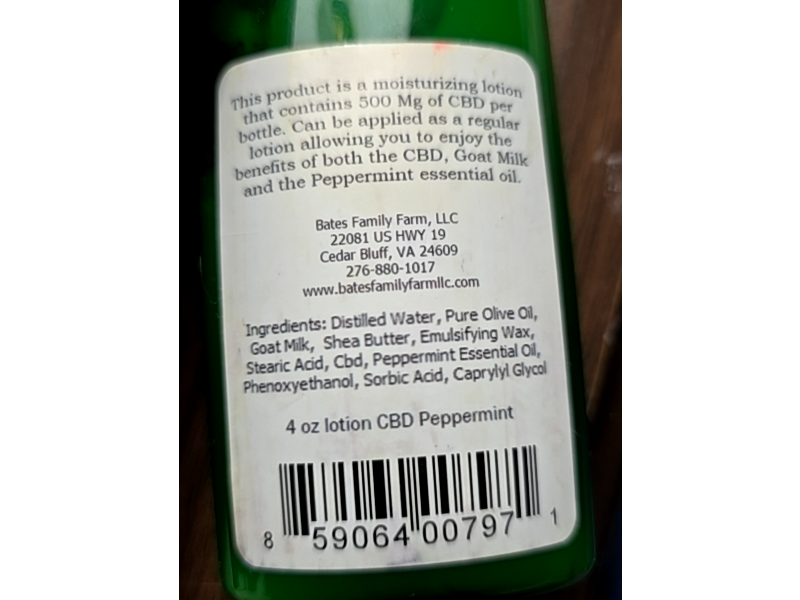 Bates Family Farm Goat Milk Lotion, Peppermint Essential Oil, 4 oz