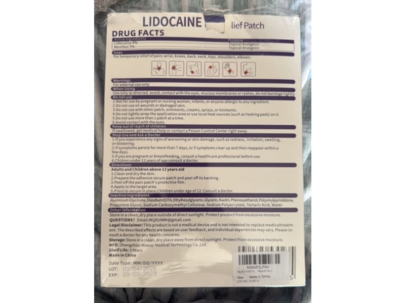 MQXUNMI Lidocaine Pain Relief Patch, 3% Menthol, 16 Count