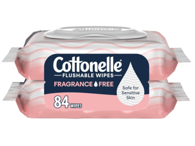 Cottonelle Flushable Wipes, Fragrance Free, 42 Count, Pack Of 2