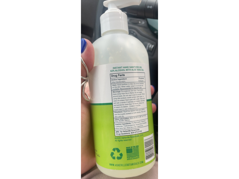 Asheville Botanicals Moisturizing Hand Sanitizer, Aloe Vera Gel & Vitamin E, 16 fl oz/473 mL
