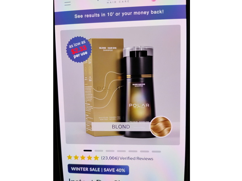 Polar Haircare Hair Dye Shampoo, Blond, 6.76 ml/200 mL