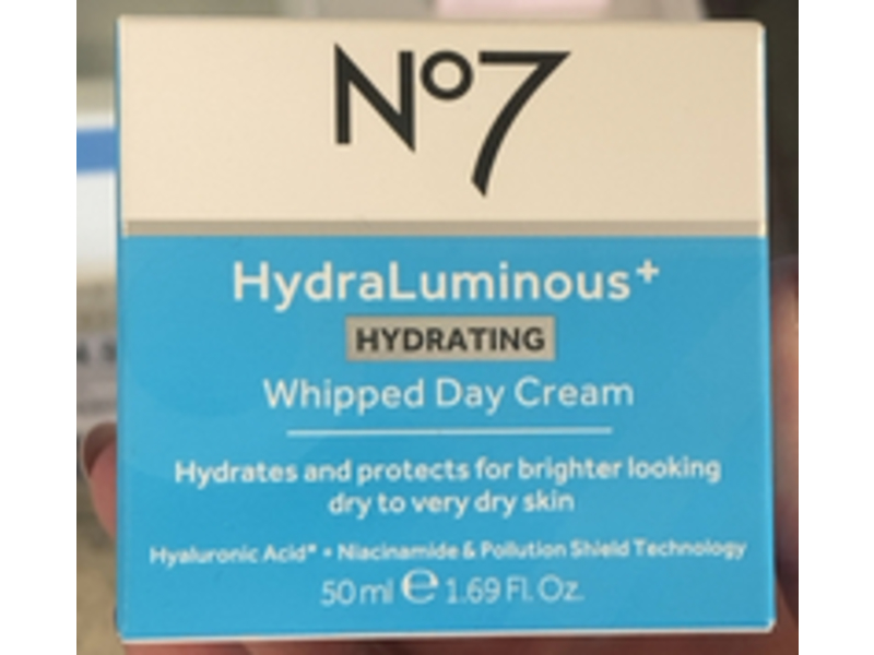 No7 Hydraluminous + Hydrating Whipped Day Cream, Hyaluronic Acid + Niacinamide, 1.69 fl oz/50 mL