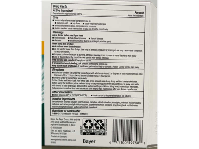 Afrin No Drip Severe Congestion Nasal Spray, 20 mL, Pack Of 3