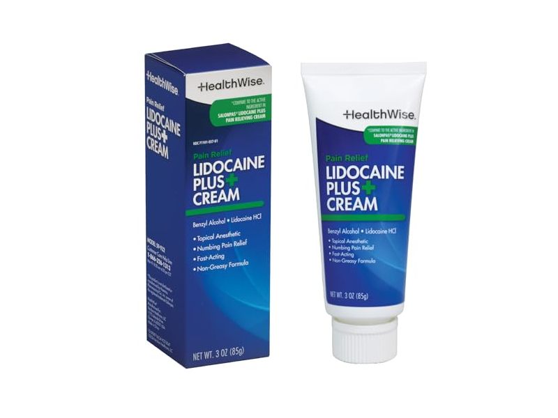HealthWise Pain Relief Lidocaine Plus+ Cream, 3 oz/85 g