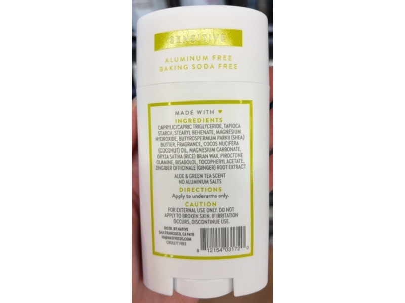 Native Deodorant, Aloe & Green Tea, 2.65 oz/75 g.