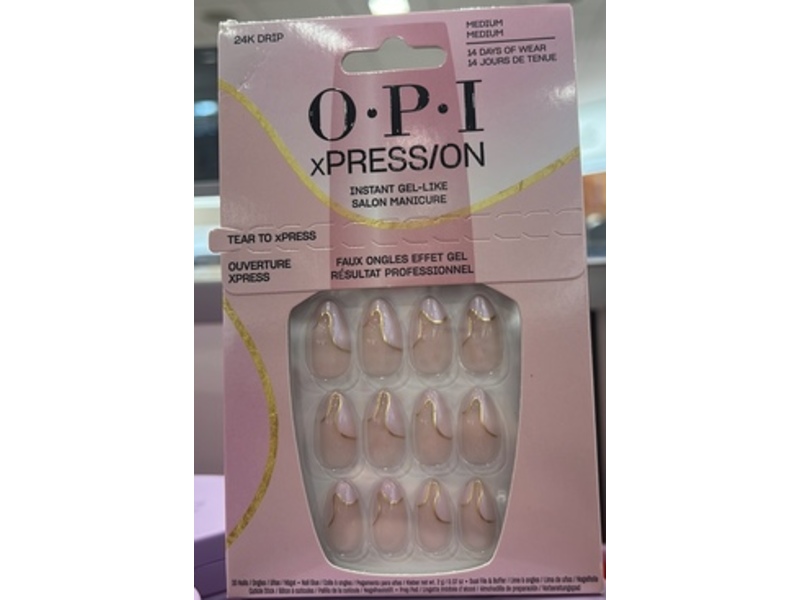 Opi Xpress/On Instant Gel Like Salon Manicure Press On Nails, 24K Drip Medium, 30 Nails