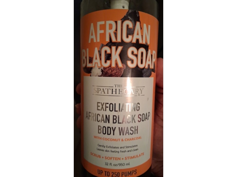 The Spathecary African Black Soap Exfoliating Body Wash, Coconut & Charcoal, 32 fl oz/950 mL