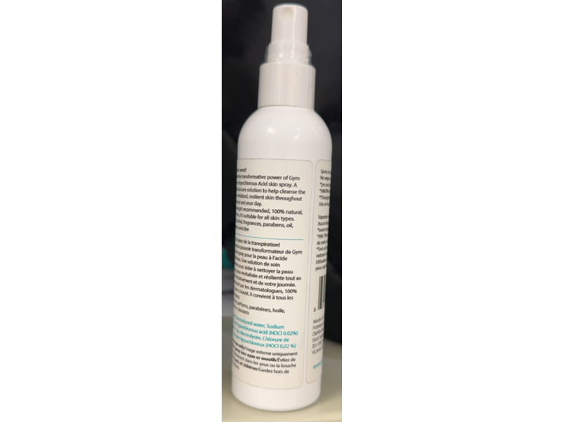 Gym Acid Pre/Post Gym Skin Spray, Hypochlorous Acid, 4 oz/120 mL