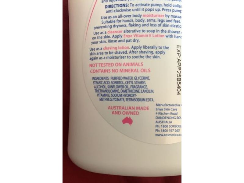 Enya All-Over Lotion, Vitamin E, 500 mL