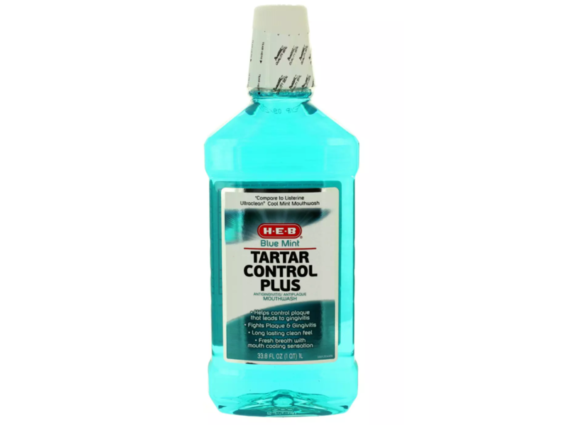 H.E.B Tartar Control Plus Antigingivitis Mouthwash, Blue Mint, 33.8 fl oz/1 L