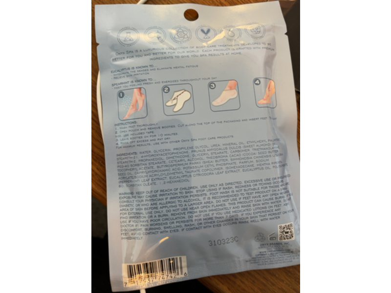 Onyx Spa Hydrating Foot Repair Booties, Eucalyptus + Spearmint, Eucalyptus Oil, 1.35 fl oz/40 mL, 1 Pair