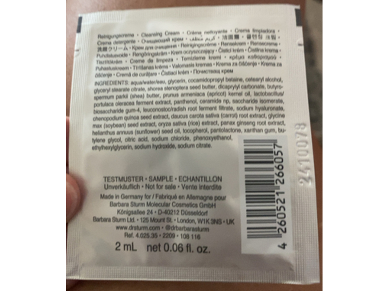 Dr. Barbara Sturm Anti-Aging Cleansing Cream, Molecular Cosmetic, 0.06 fl oz/2 mL