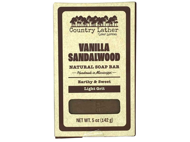 Country Lather Soap Works Natural Soap Bar, Vanilla Sandalwood, Light Grit, 5 oz/142 g
