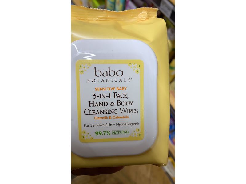 Babo Botanicals Sensitive Baby 3-In-1 Face, Hand & Body Wipes, 30 Count