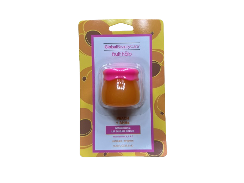 Global Beauty Care Fruit Halo Smoothing Lip Sugar Scrub, Peach + AHAs, 0.25 fl oz/7.5 mL