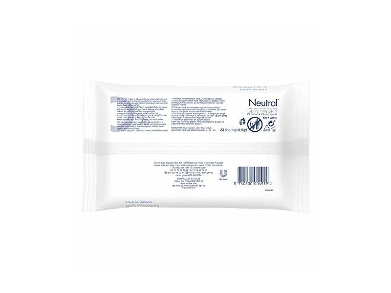 Neutral Baby Wipes, Sensitive Skin, 1 Piece, 63 Sheets