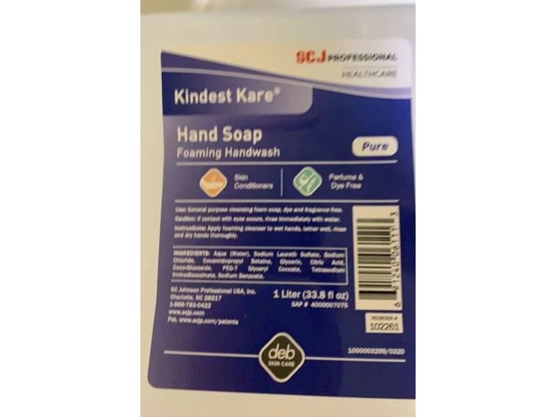 Scj Professional Kindest Kare Hand Soap, Pure, 33.8 fl oz/1 L