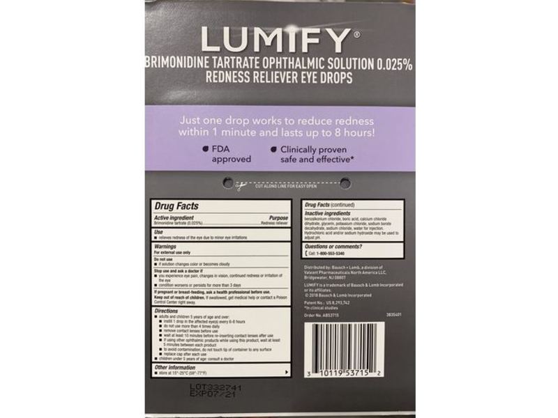 Lumify Redness Reliever Eye Drops, 0.25 fl oz/7.5 mL, Pack Of 2
