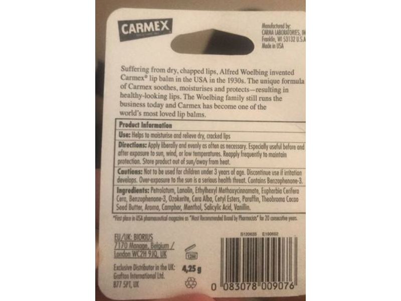 Carmex Moisturising Lip Balm, Strawberry, SPF 15, 0.15 oz/4.25 g