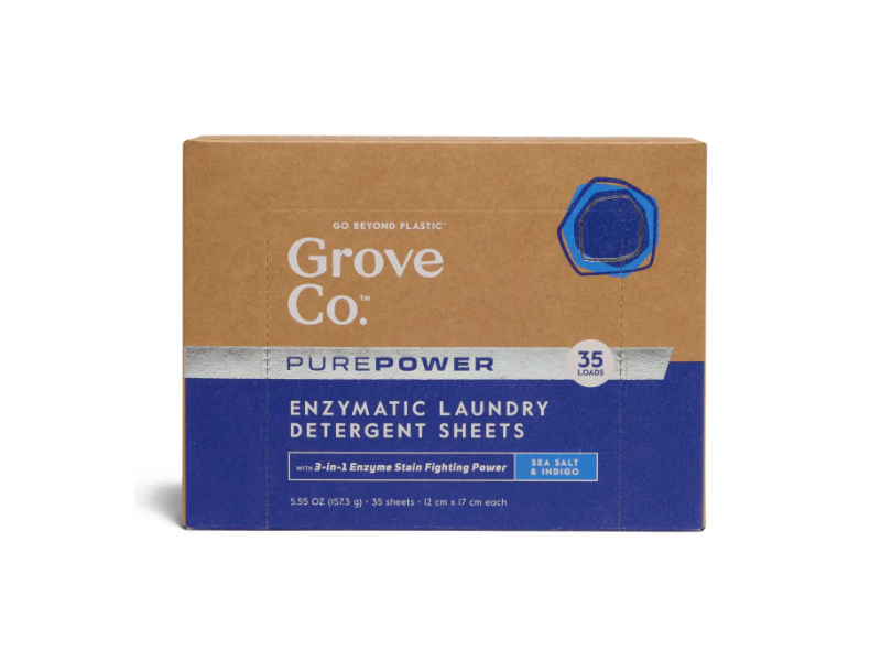 Grove Co. Pure Powder Enzymatic Laundry Detergent Sheets, Free & Clear, 35 Loads, 5.55 fl oz/157.3 g, 35 Count
