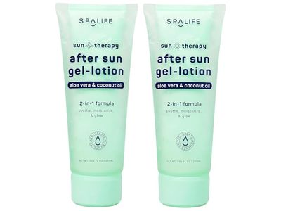 SpaLife 2 In 1 Formula After-Sun-Gel Lotion, Aloe Vera & Coconut Oil, 7.05 fl oz/200 mL, 2 Pack