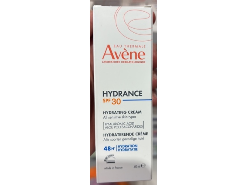 Eau Thermale Avene Hydrance Hydrating Cream, SPF 30, Hyaluronic Acid, Aloe, Polysaccharides, 40 mL