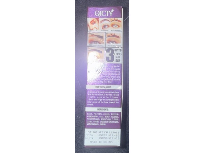 Qiciy Easy Peel Off Tattoo Eyebrow Gel, 2 Light Brown, 0.35 oz/10 g
