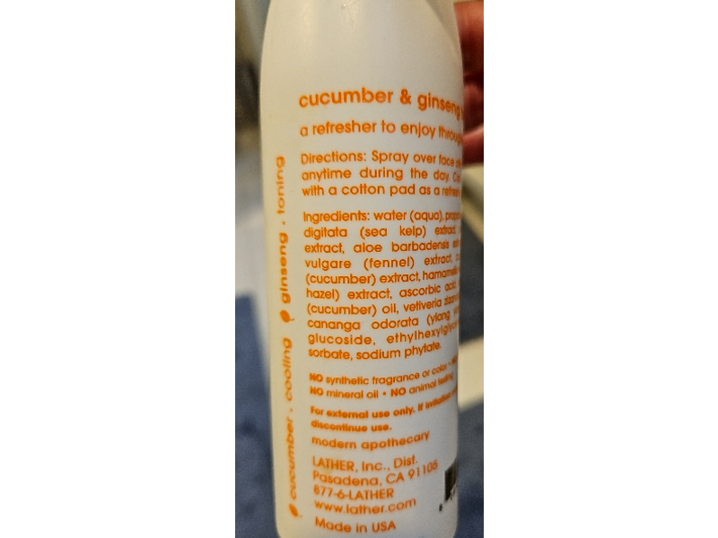 Lather Face Mist, Cucumber & Ginseng, 6 fl oz/177 mL
