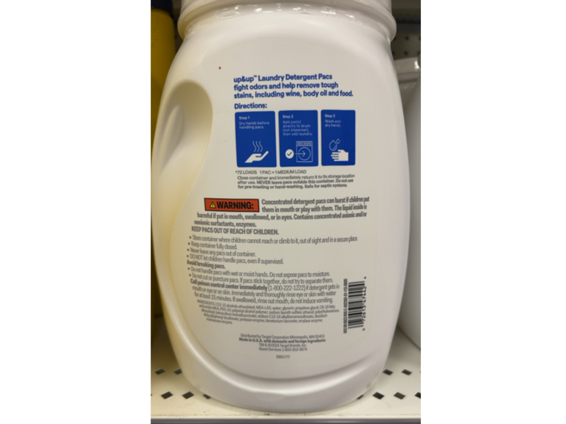 Up & Up Laundry Detergent Pacs, Free & Clear, 72 Pacs, 51.8 oz/1.47 kg