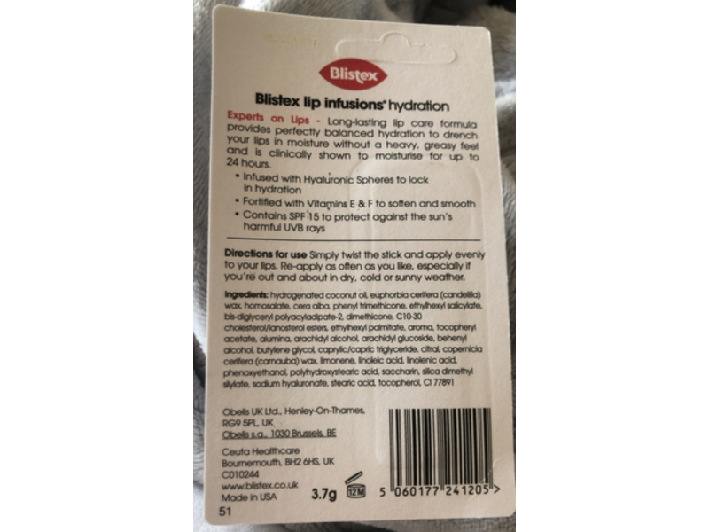 Blistex Lip Infusions Hydration, SPF 15, 3.7 g