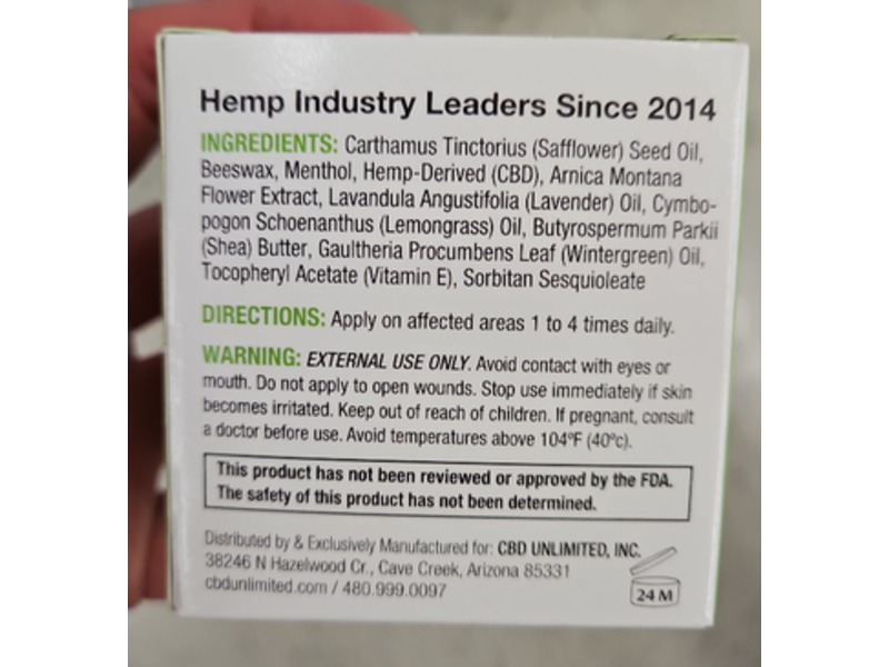 Cbd Unlimited Muscle & Joint Balm, 2 fl oz/59 mL