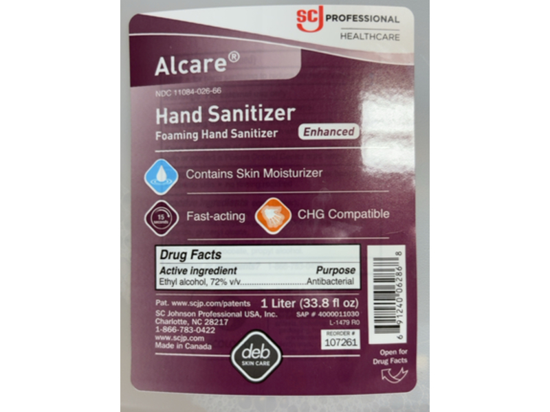 Sc Johnson Alcare Hand Sanitizer, 33.8 fl oz/1 L