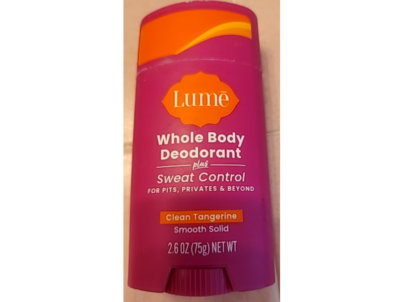 Lume Whole Body Deodorant Plus Sweat Control, Clean Tangerine, 2.6 oz/75 g