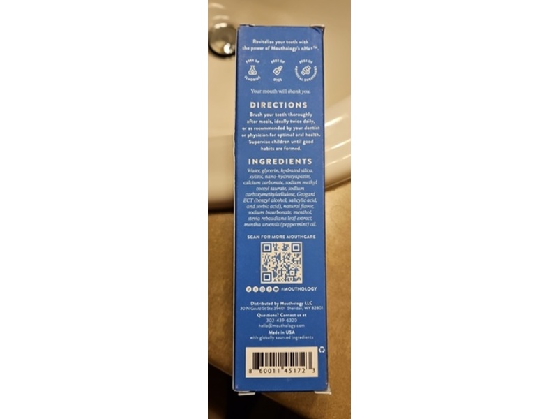 Mouthology Toothpaste, Fresh Peppermint, 4 fl oz//18 mL