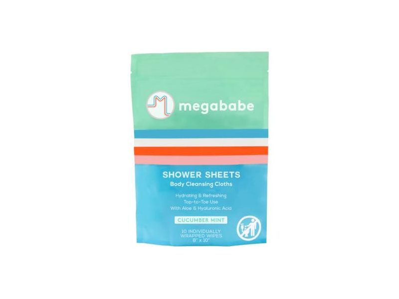 Megababe Shower Sheets Body Cleansing Cloths, Cucumber Mint, 10 Count