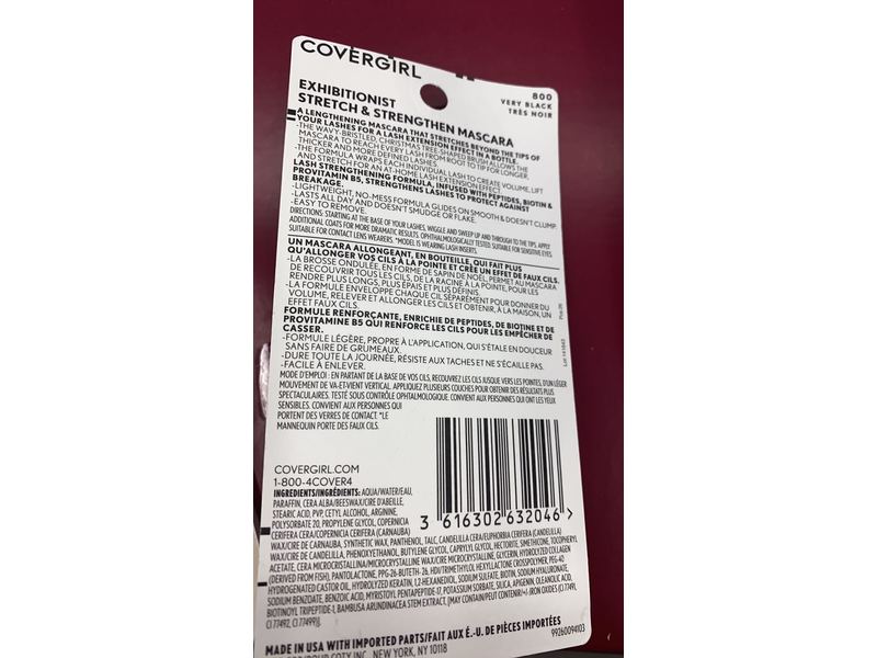 CoverGirl Exhibitionist Stretch & Strengthen Mascara, 800 Very Black, 0.3 fl oz/9 mL