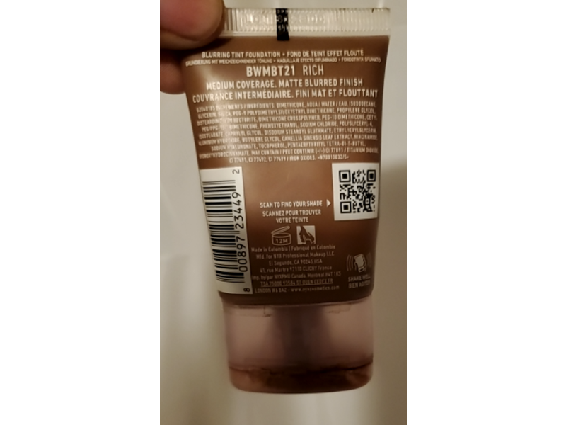 Nyx Professional Makeup Bare With Me Blur Skin Tint Foundation, 21: Rich, 1.01 fl oz/30 mL