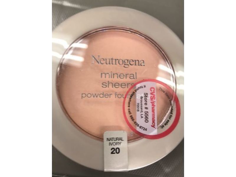 Neutrogena Powder Foundation, Mineral Sheers, Natural Ivory 20, 0.34 oz/9.6 g