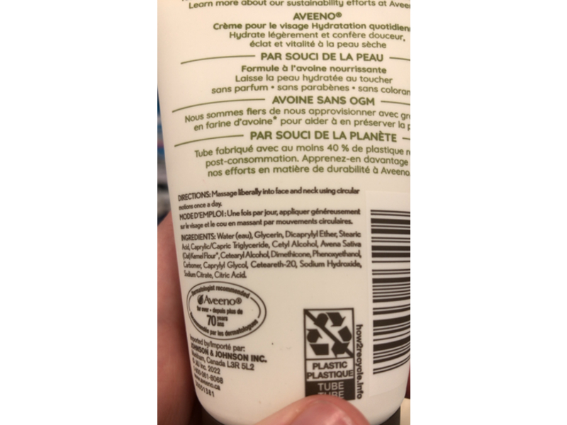 Aveeno Daily Moisturizing Face Cream, Nourishing Oat, 141 g