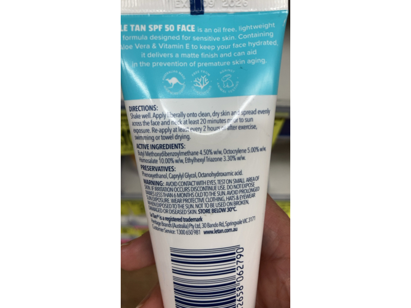 Le Tan Face Sensitive Sunscreen, SPF 50, 70 mL