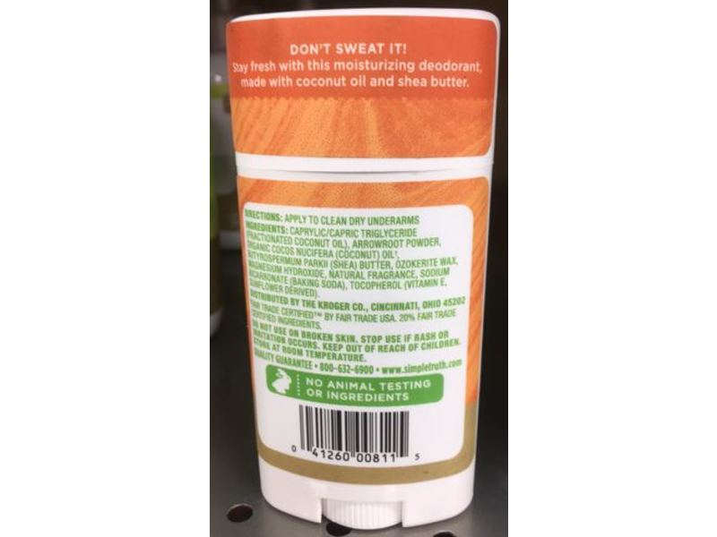 Simple Truth Aluminum Free Deodorant, Sandalwood Shea, 2.25 oz/64 g