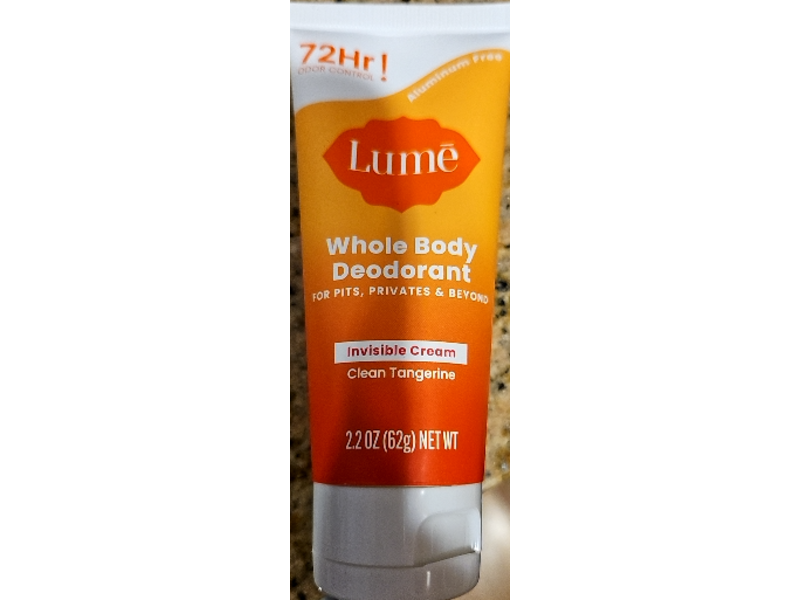 Lume Whole Body Invisible Cream Deodorant, Clean Tangerine, 2.2 oz/62 g