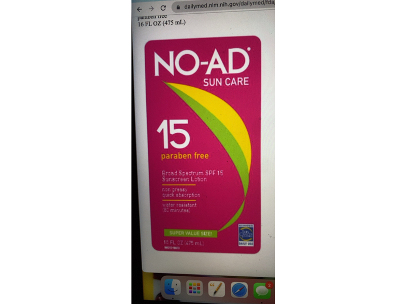 NO-AD Sunscreen Lotion, SPF 15, 16 oz/ 475 mL