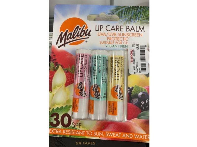 Malibu UVA Sunscreen Protection Lip Care Balm, SPF 30, Watermelon, Mint & Vanilla, Pack Of 3