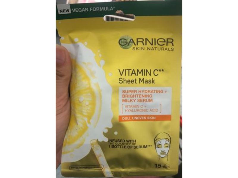 Garnier Vitamin C Sheet Mask, Vitamin C + Hyaluronic Acid, 28 g