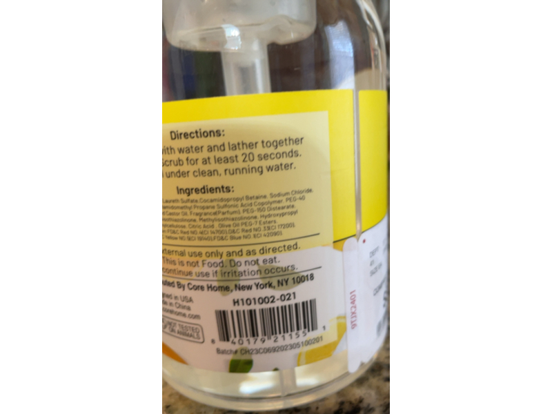 Core Foaming Hand Soap, Lemon Verbena, 16.9 fl oz/500 mL