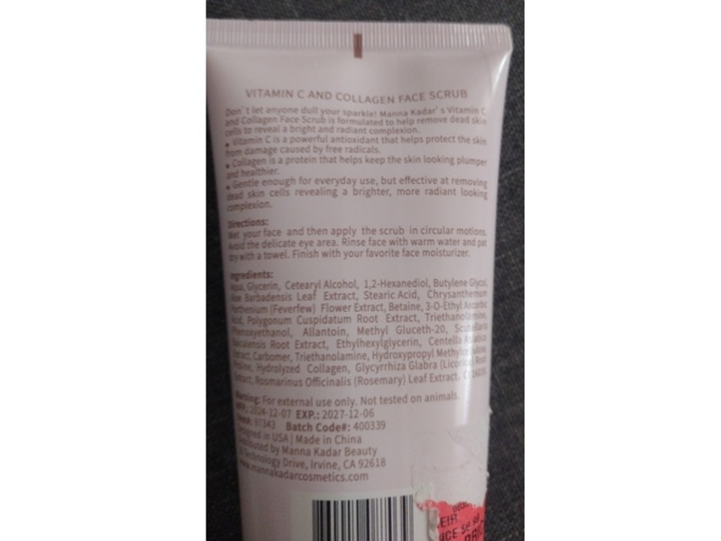 Manna Kadar Face Scrub, Vitamin C & Collagen, 8 fl oz/240 mL