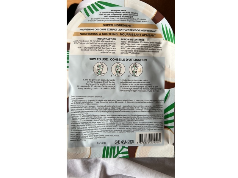 Sephora Nourishing & Soothing Hand Masks, Coconut Extract, 1 Pair