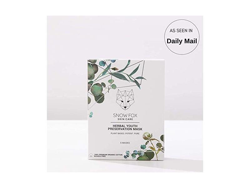 Snow Fox Herbal Youth Mask – 5 Packs Anti-Aging, Hydrating and Firming Mask with Super Greens Herbs that Boost Collagen and Elasticity Production for a Radiant Youthful Glow