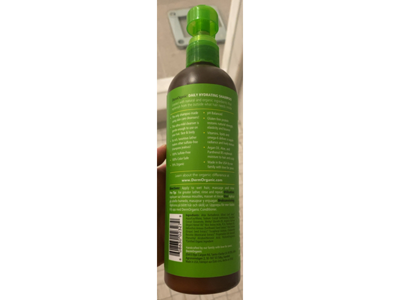 DermOrganic Daily Hydrating Shampoo, Argan Oil Of Morocco, 16.9 fl oz/500 mL